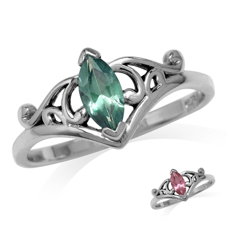 Marquise Shape Simulated Color Change Alexandrite 925 Sterling Silver Filigree Ring RN0094804