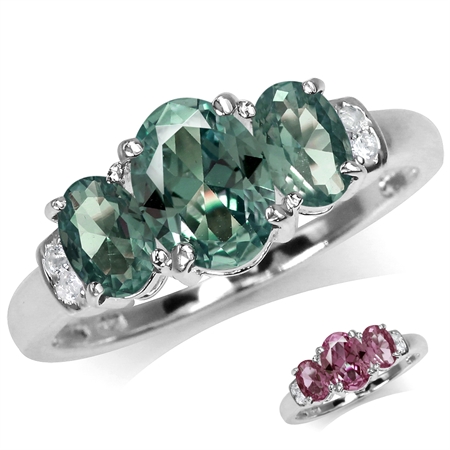 3-Stone Simulated Color Change Alexandrite White Gold Plated 925 Sterling Silver Ring RN0094911
