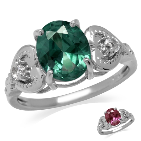 Simulated Color Change Alexandrite White Gold Plated 925 Sterling Silver Heart Victorian Style Ring RN0095467