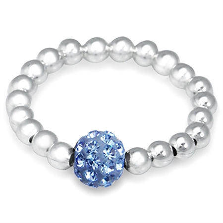 Light Sapphire Blue Crystal Rhinestone & Sterling Silver Ball Bead Stretch Stack Ring RN0076697