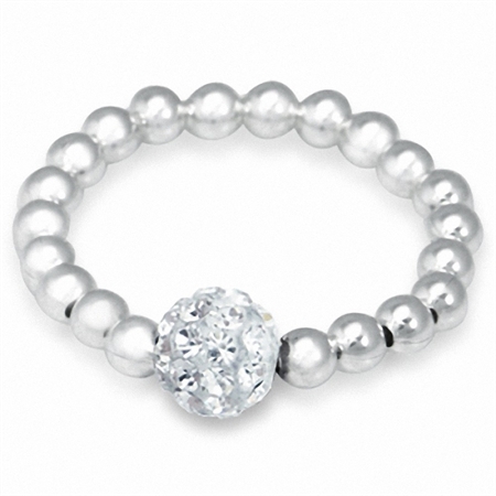 Clear Crystal Rhinestone & Sterling Silver Ball Bead Stretch Stack/Stackable Ring RN0076699