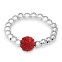 Light Siam Crystal Rhinestone & Sterling Silver Ball Bead Stretch Stack/Stackable Ring RN0076700
