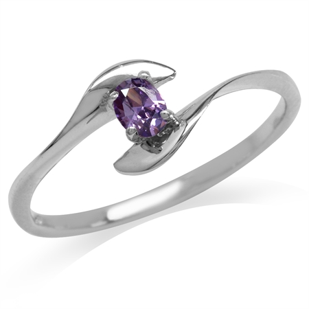 Amethyst Purple CZ White Gold Plated 925 Sterling Silver Bypass Promise Ring RN0020474