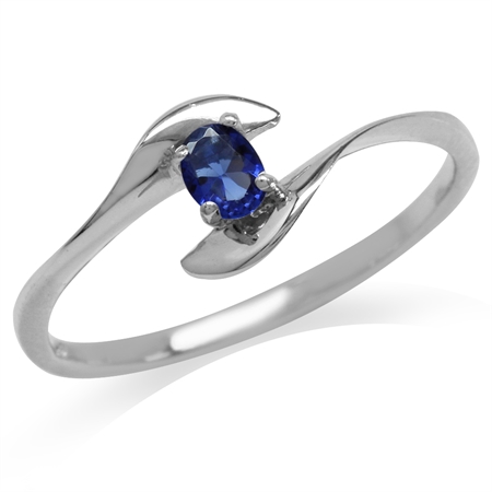 Sapphire Blue CZ White Gold Plated 925 Sterling Silver Bypass Promise Ring RN0020475