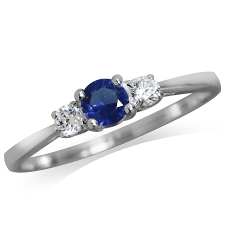 Petite 3-Stone Simulated Blue Sapphire & White CZ Sterling Silver Promise Ring RN0030456