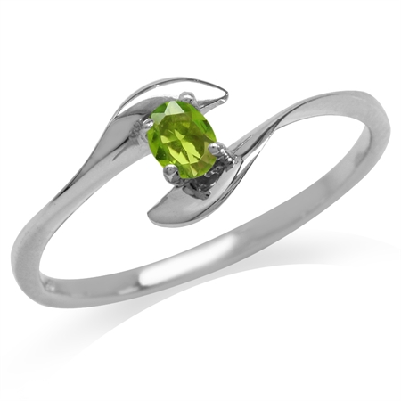 Peridot Green CZ White Gold Plated 925 Sterling Silver Bypass Promise Ring RN0020477