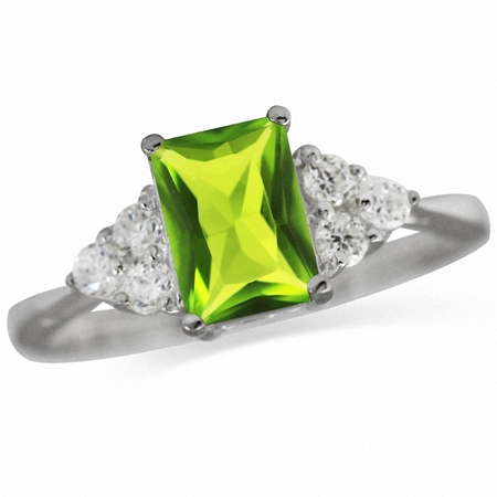 Peridot Green CZ & White CZ 925 Sterling Silver Engagement Ring RN0030458