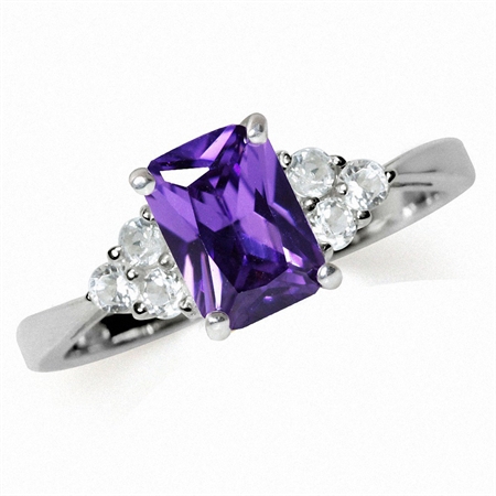 Amethyst Purple CZ & White CZ 925 Sterling Silver Engagement Ring RN0030461