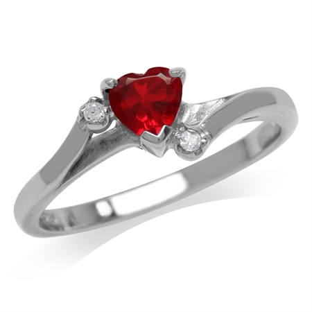 Heart Shape Ruby Red & White CZ 925 Sterling Silver Engagement Ring RN0036116