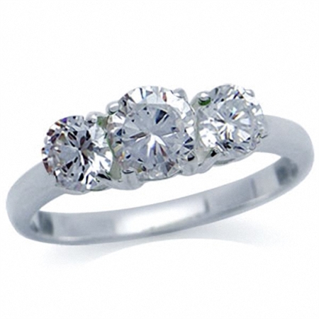 3-Stone Round Shape White Cubic Zirconia (CZ) 925 Sterling Silver Ring RN0056862