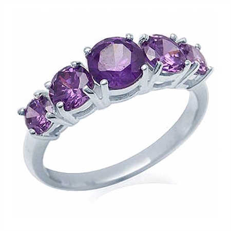 5-Stone Amethyst Purple CZ 925 Sterling Silver Ring RN0056894