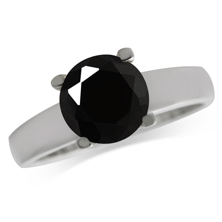 8MM Round Shape Black CZ 925 Sterling Silver Solitaire Ring RN0060977