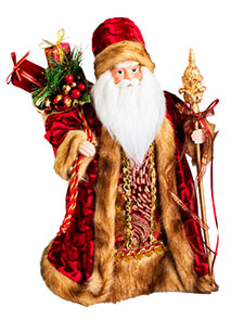 Дед Мороз в красно-золотой шубе с мешком подарков и посохом 40 см , арт. SD4072