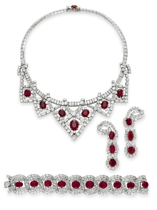 A Suite of Ruby and Diamond Jewellery by Cartier