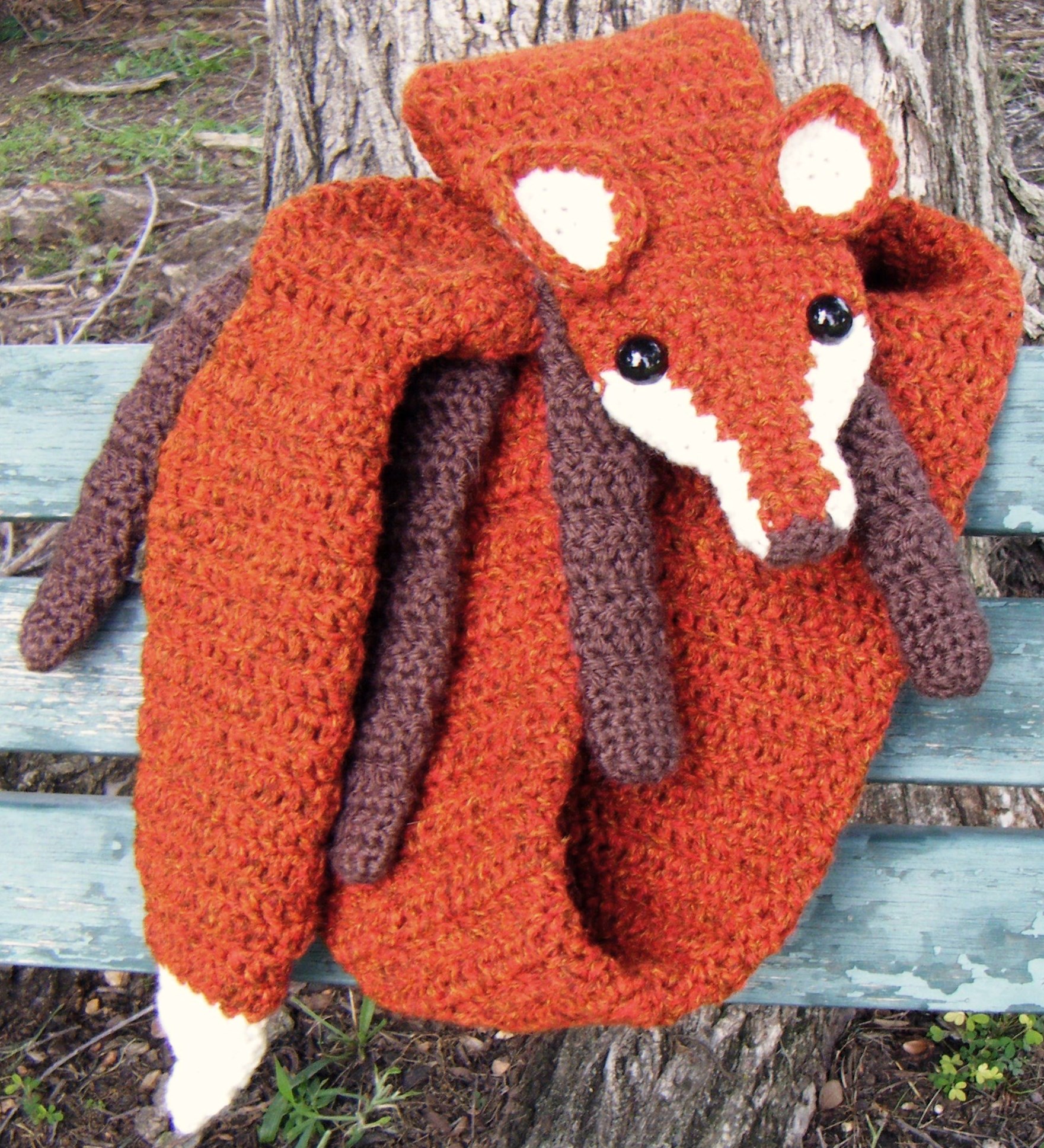 Fire Tweed Faux Fox Scarf, Chocolate accents