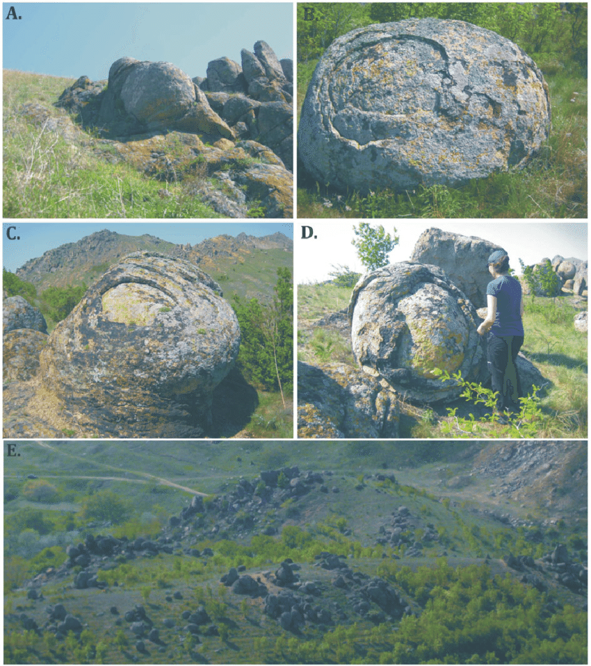 Granitic-spheroidal-boulders-in-the-study-area-A-rounded-granite-boulder-connected