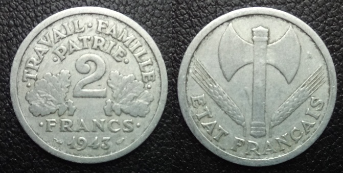 Франция 2 франка 1943 топор
