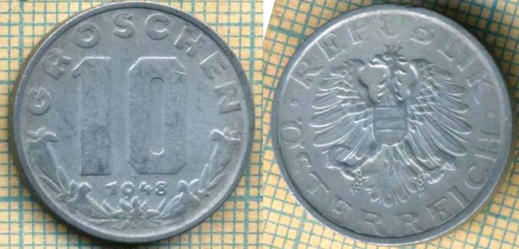 Австрия 10 грошей 1948 5848