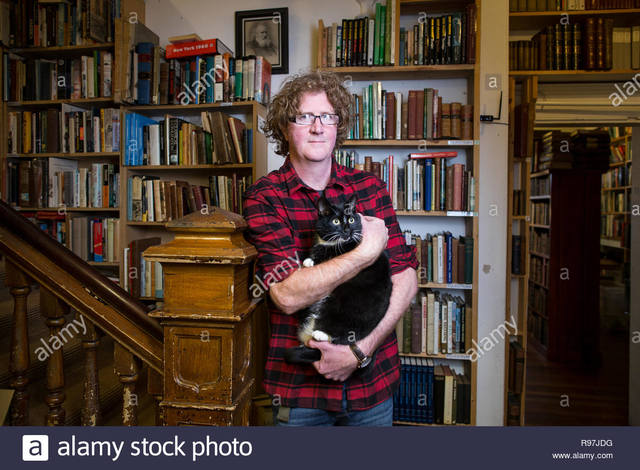 the-diary-of-a-bookseller-author-shaun-bythell-at-scotlands-biggest-second-hand-bookshop-premises-in-wigtown-where-he-wrote-his-best-selling-book-R97JDG