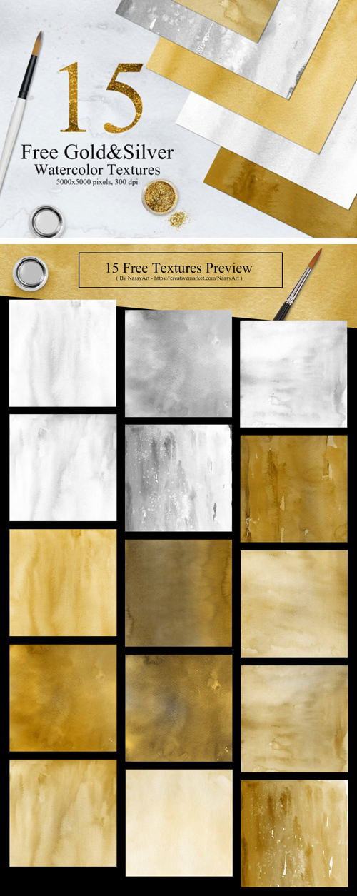 Hi-Res Gold & Silver Watercolor Textures Hi-Res Gold & Silver Watercolor Textures