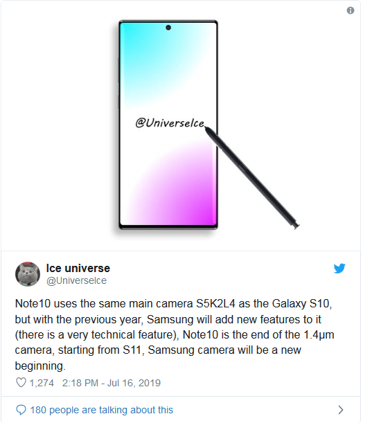 Note 10 camera will be the same as S10+; but with