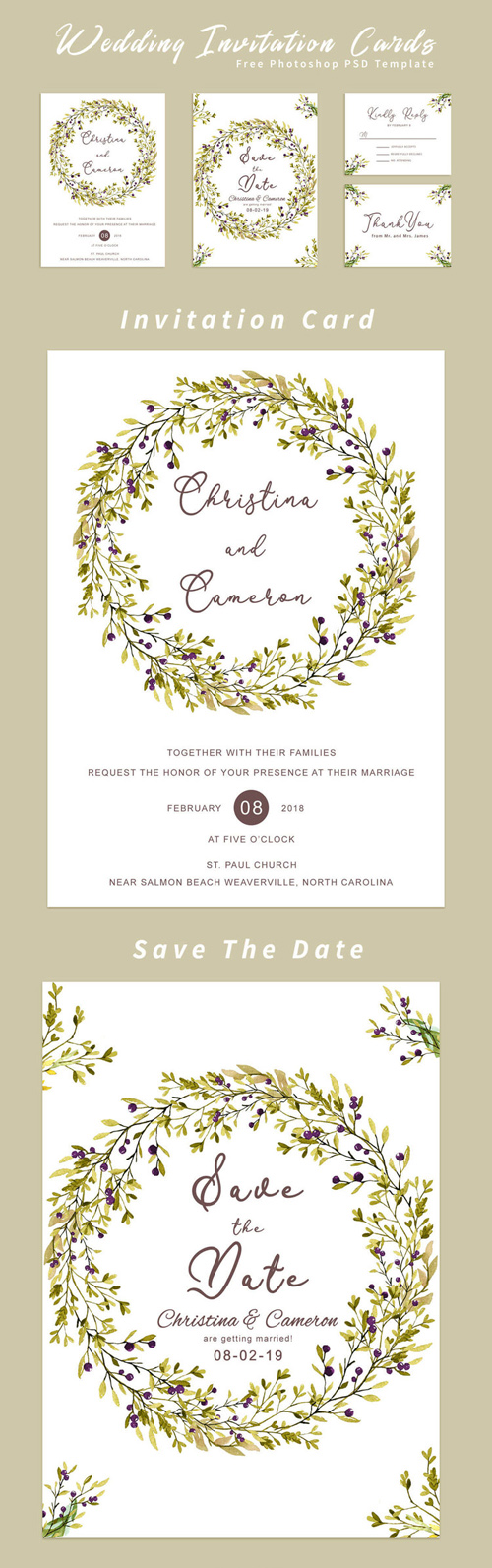 Wedding Invitation Cards - PSD Template