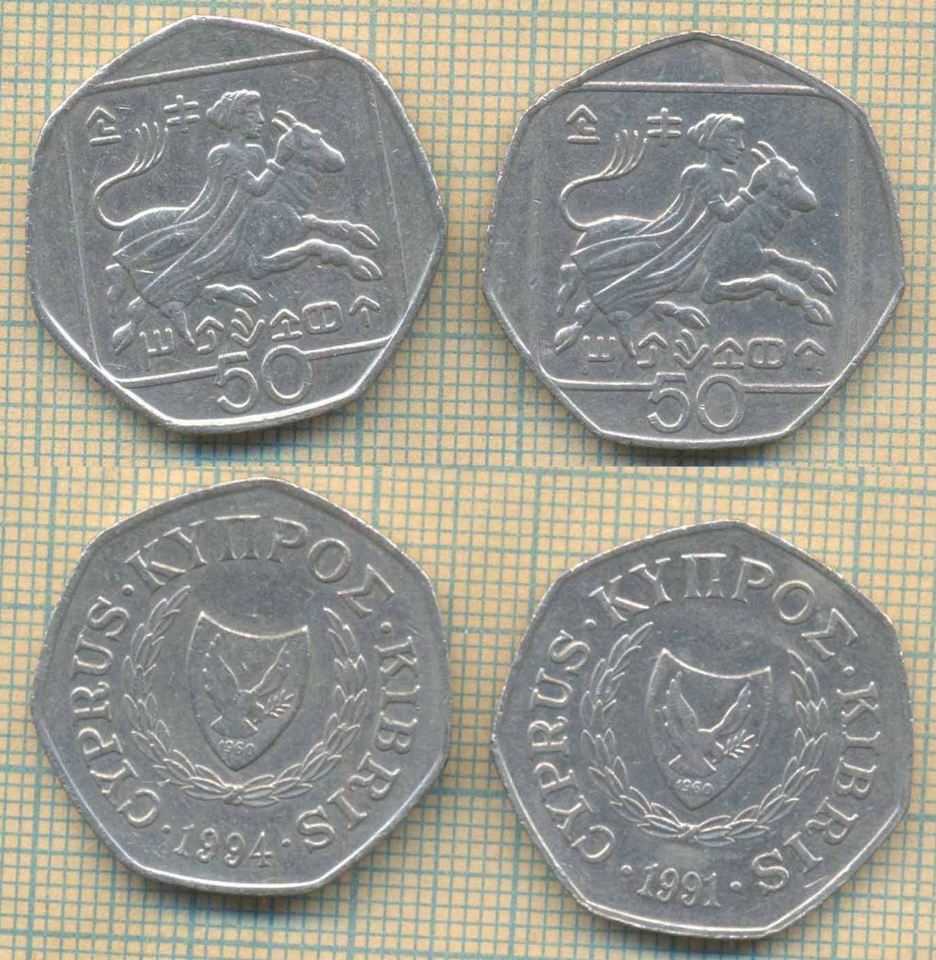 Кипр 50 центов 1991 94 16 20