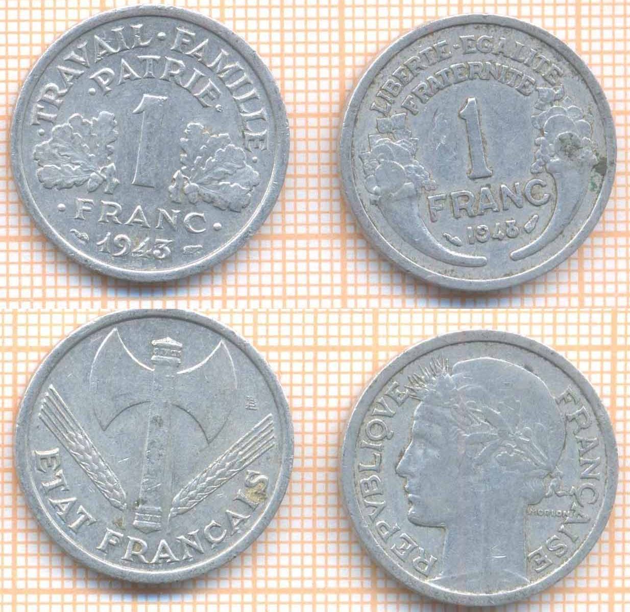 Франция 1 франк 1943 448 138 15
