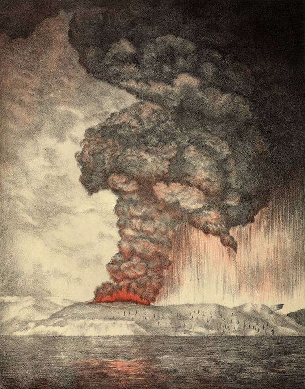 Krakatoa eruption lithograph Krakatoa eruption lithograph