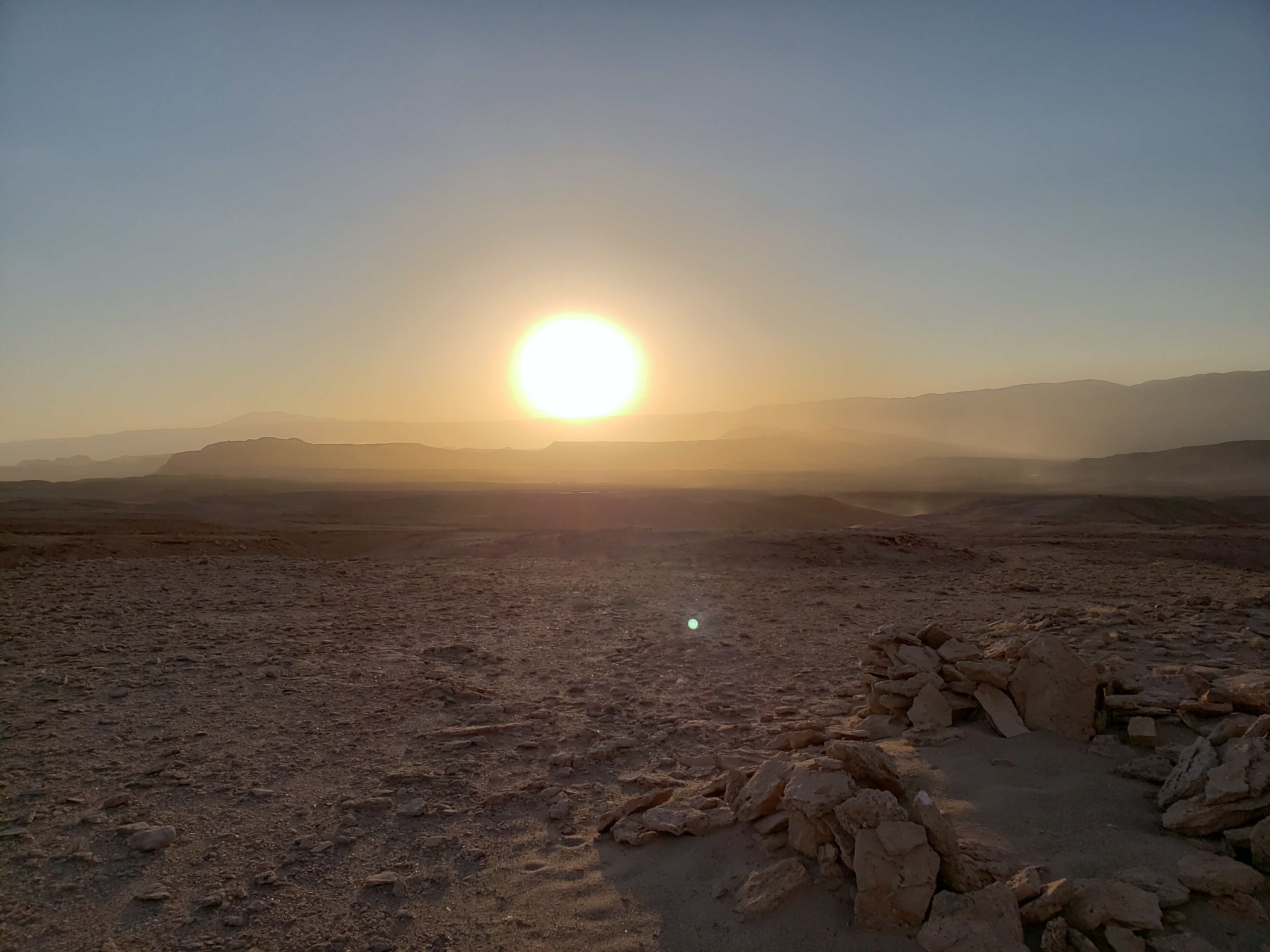 Sunset, the Coyote Stone (la Piedra del Coyote) at 2,580m., the Valley of the Moon (Valle de la Luna), San Pedro de Atacama, the Atacama Desert, Chile.