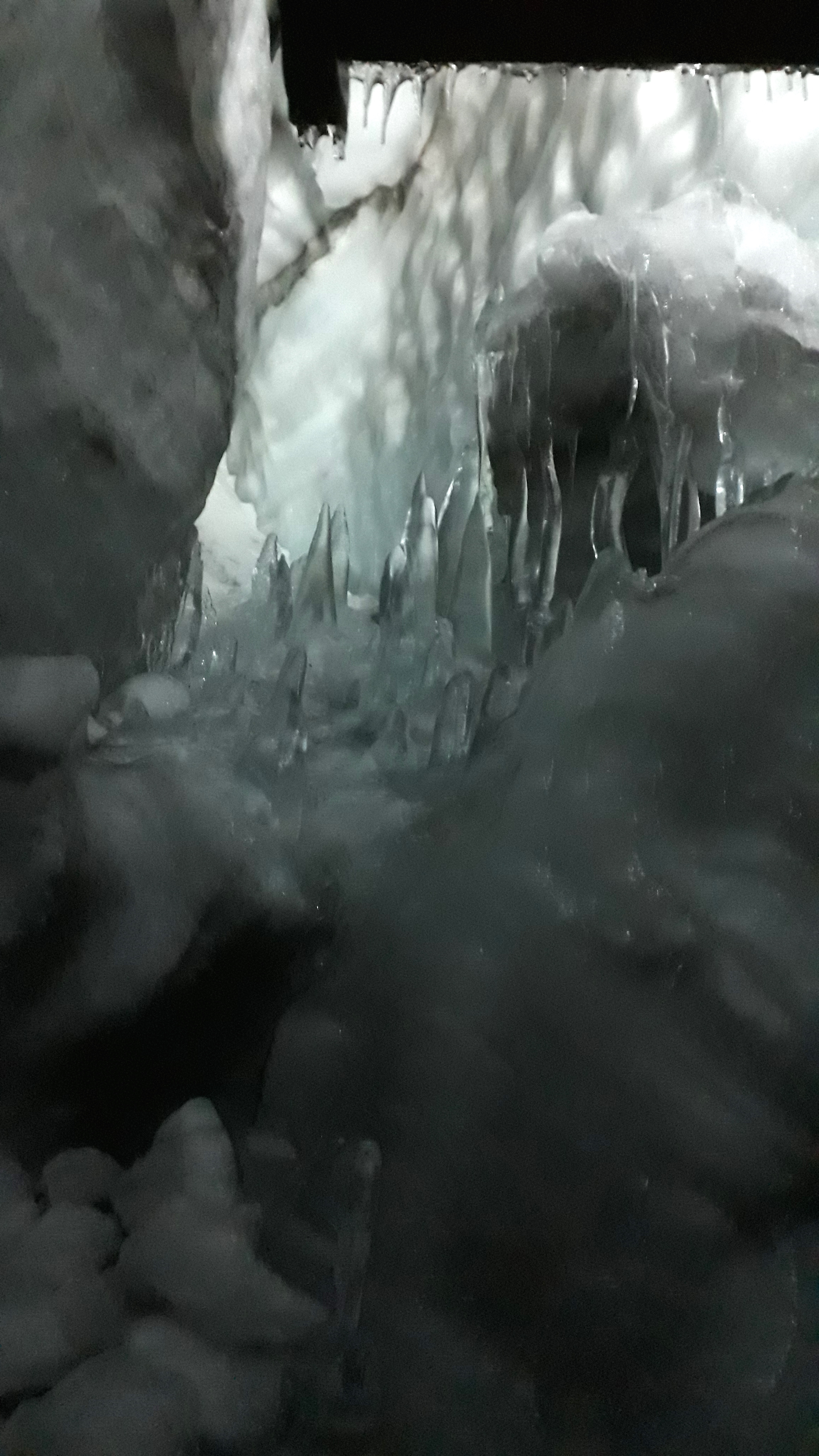 Looking up and down the crevasse