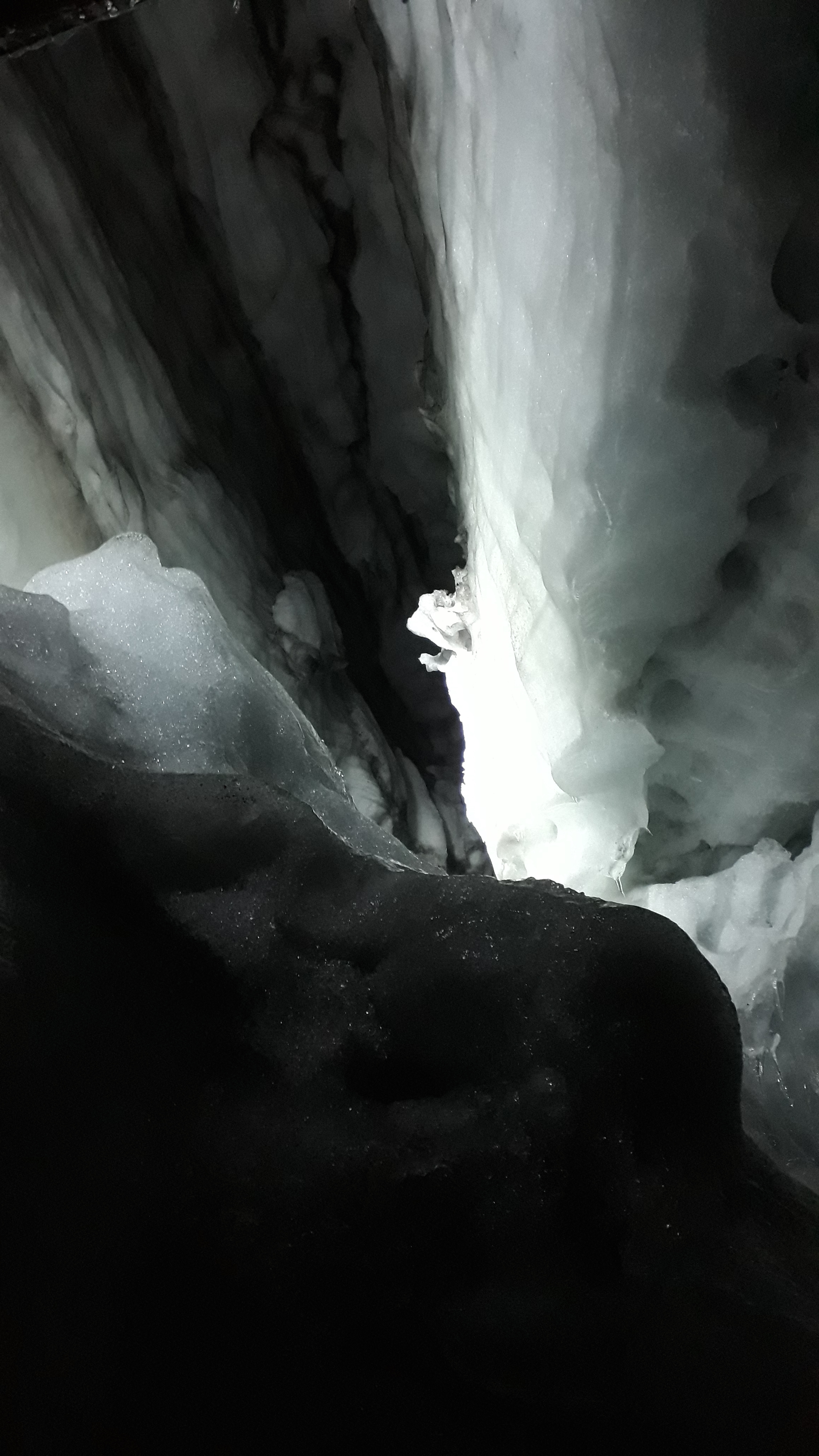 Looking up and down the crevasse