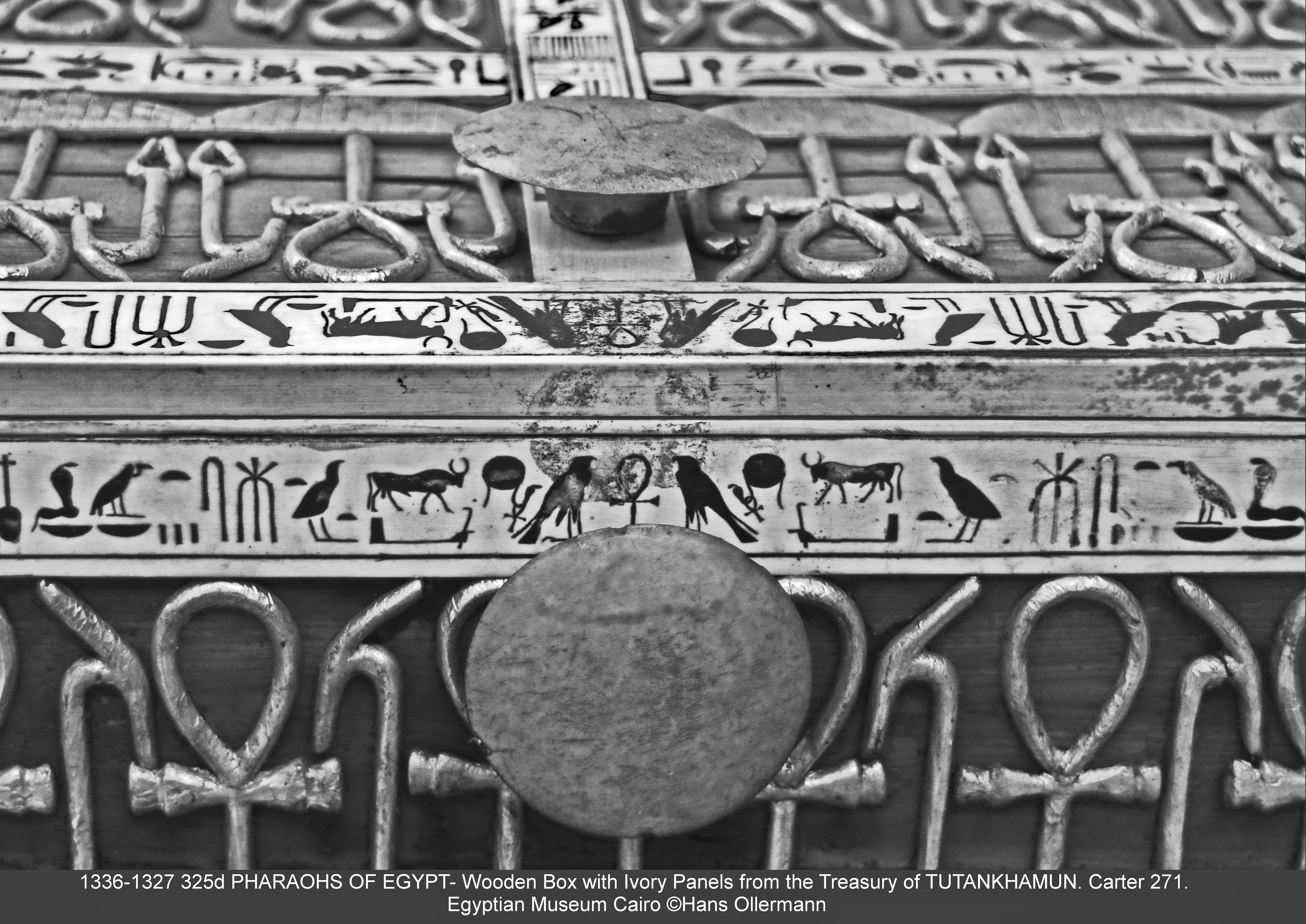 Wooden Box with Ivory Panels from the Treasury of TUTANKHAMUN, detail. Carter 271. Egyptian Museum Cairo :copyright:Hans Ollermann Carter 271. Relevant Burton photo’s, as found in Howard Carter Archives in the Griffith Institute at Oxford University, are 987,987a-c,1083,1094,1094a,1095,1109,1174-1175a,1765,1827,1961-1962. JE 61458,62617,62344. Exh. 451, 1252, 1676.