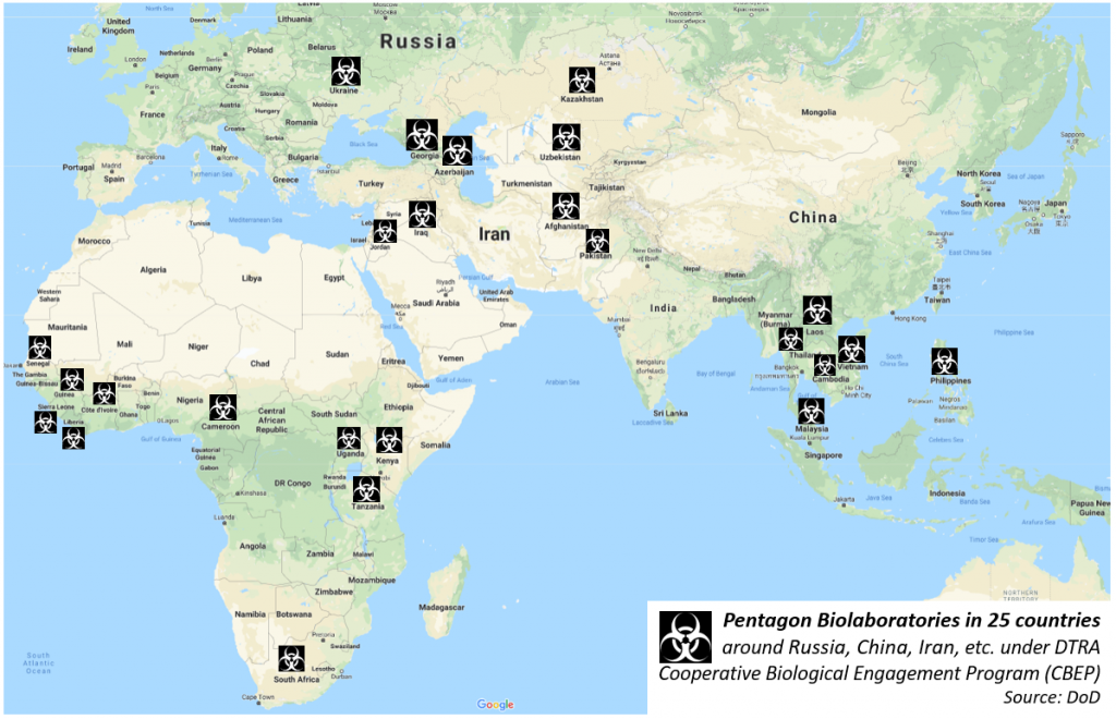 Страны, в которых действуют военные биолаборатории США