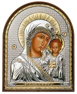Икона серебро Казанская Богородица.