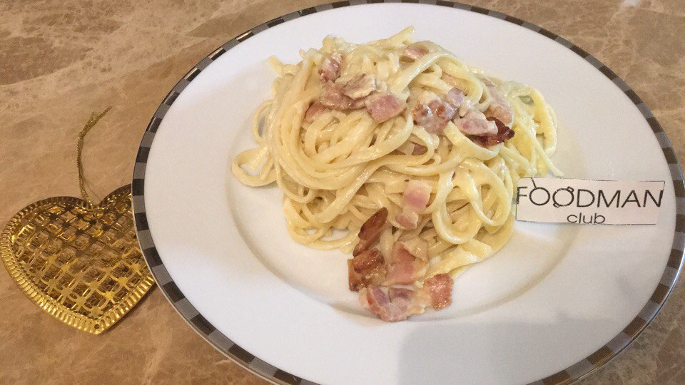 Спагетти с беконом и молоком