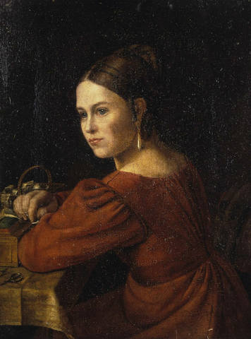 Александр Григорьевич Варнек (1782—1843)-Портрет молодой женщины в темно-красном платье.