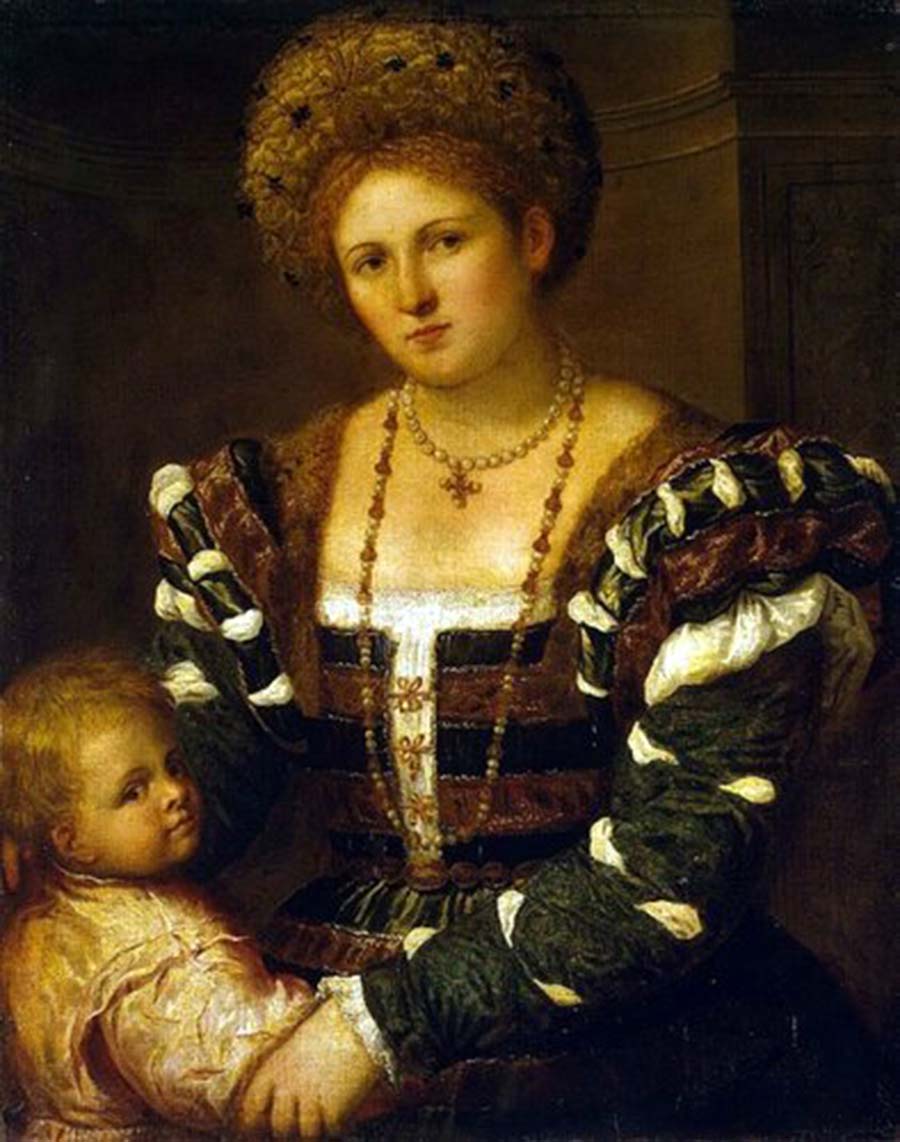 Итальянский художник Парис Бордоне (1500-1570) - Портрет дамы с мальчиком.