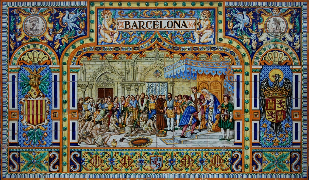 Plaza de España Colon Barcelona 1493 abril