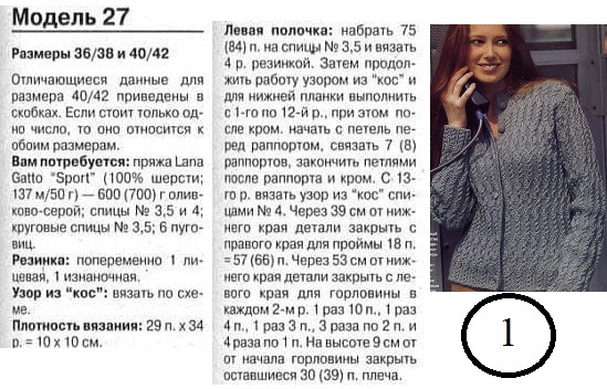 Жакет спицами в косах 2а