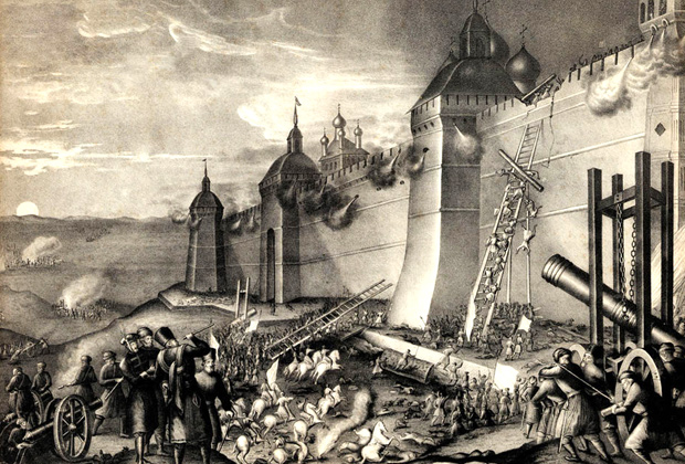 Осада Троицкой Лавры в 1608 году. Литография 1852 года