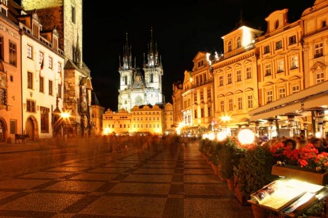 Prague city center at night