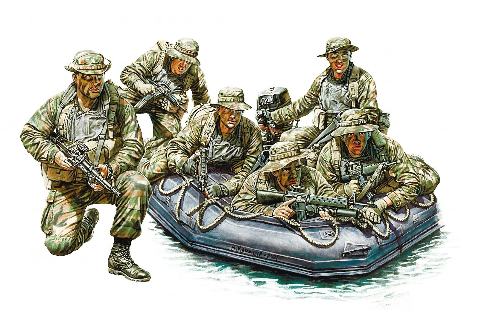 Gecko Models 35GM0080 US Navy Seals Team In Action Circa 90s (w/ Combat Rub...