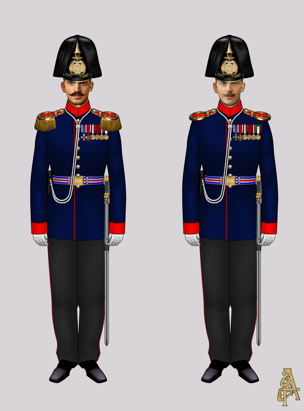 Парадная форма 1-го пехотного батальона обр.1894 года (Рис. 1, 2)