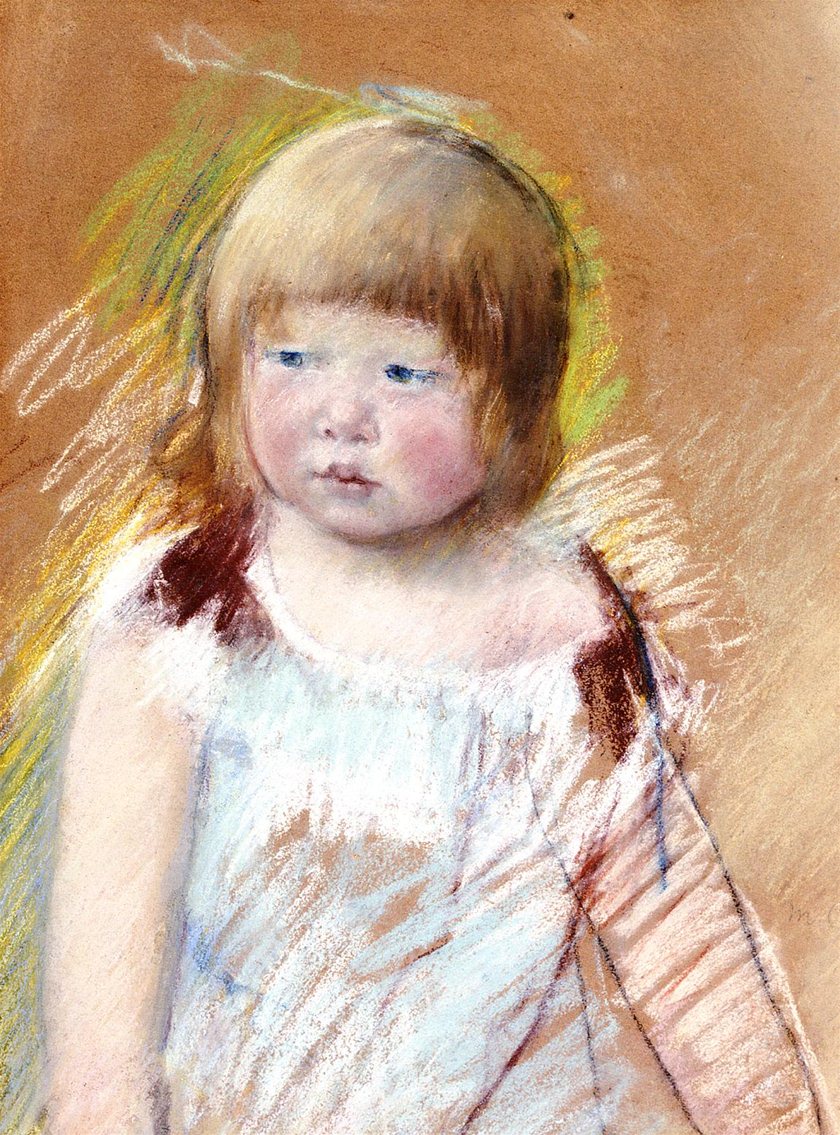 Cassatt Mary Child with Bangs in a Blue Dress
