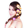 portrait of beautiful woman with flowers touchg her hair by hand