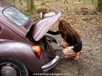 vw beetle bug girl cranking pedal pumping 013