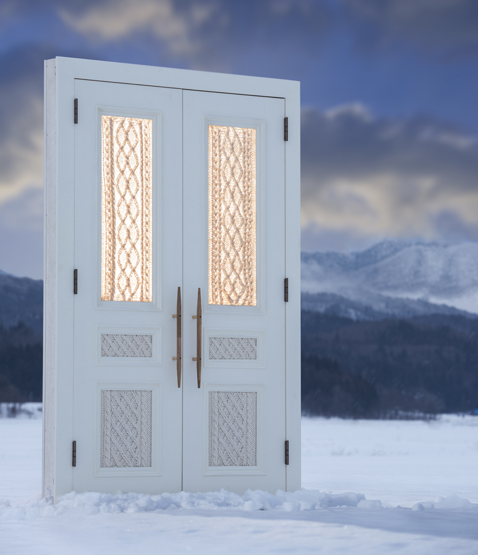 double door for entrance at snow