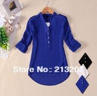New 2014 Summer Women Spring V neck Chiffon Elegant All match Solid Botton Casual Spirals Shirts Blouses camisas Winter Dress.jpg 200x200