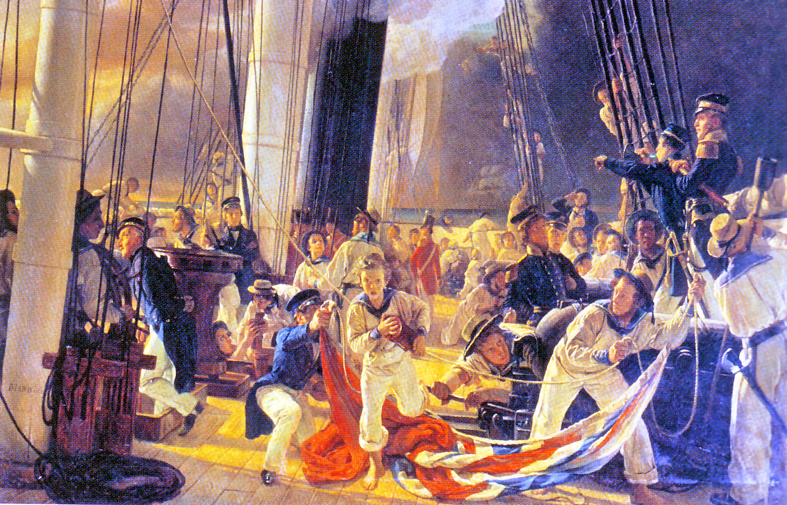 Лежал на палубе. Палуба корабля картина. Картина 19 век на палубе. Абордаж 19 век. Огюст Франсуа Биар на палубе корабля во время сражения.